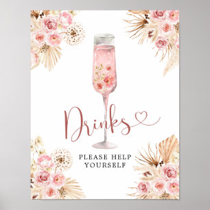 Pink Boho Rose Soiree Bridal Shower Drinks Sign