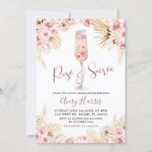 Pink Boho Rose Soiree Bridal Shower Invitation