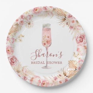 Pink Boho Rose Soiree Bridal Shower Paper Plate