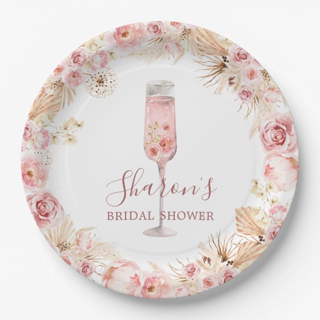 Pink Boho Rose Soiree Bridal Shower Paper Plate (Front)