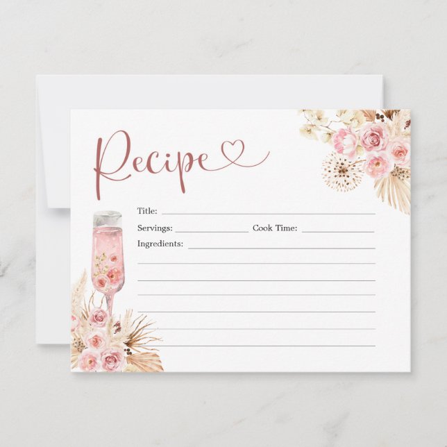 Pink Boho Rose Soiree Bridal Shower Recipe Invitation (Front)