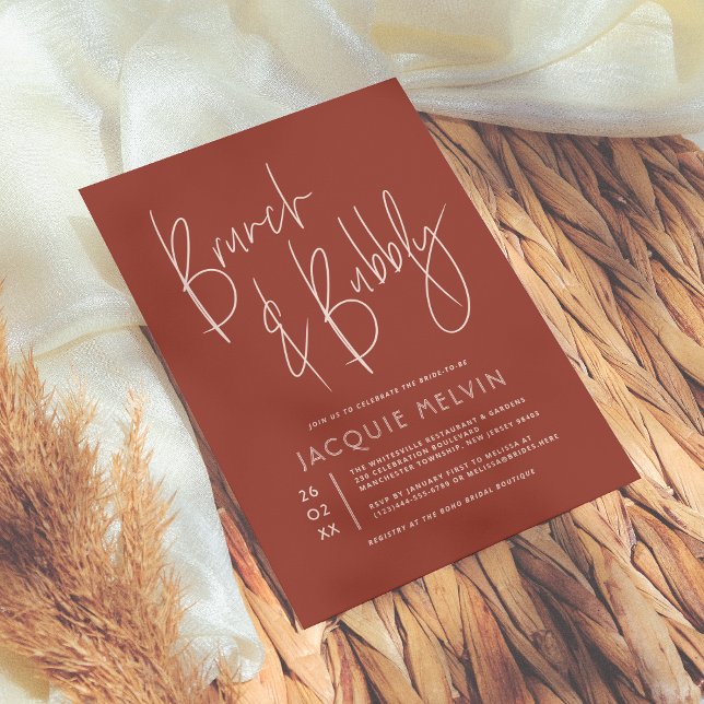 Pink & Boho Rust Brunch & Bubbly Bridal Shower Invitation (Creator Uploaded)