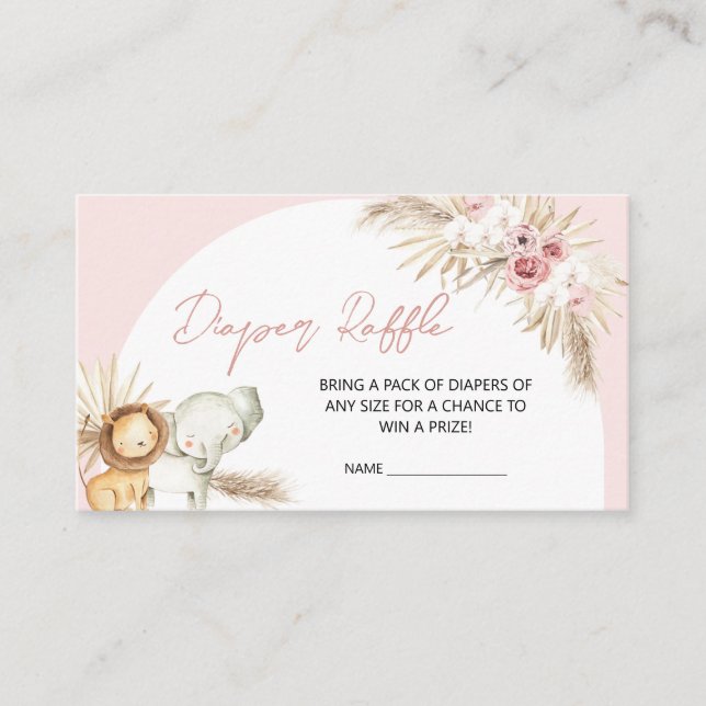 Pink Boho Safari Animals Baby Shower Diaper Raffle Enclosure Card (Front)