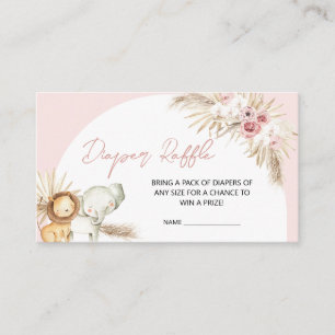 Pink Boho Safari Animals Baby Shower Diaper Raffle Enclosure Card