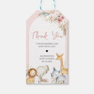 Pink Boho Safari Animals Baby Shower Favour Tags
