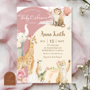 Pink Boho Safari Baby Shower Invitation
