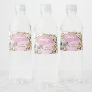 Pink Boho Safari Baby Shower  Water Bottle Label