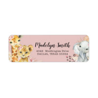 Pink Boho Safari Party Animals Girl Address Label