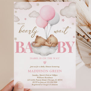 Pink Boho Sleeping Bear Girl Baby Shower Invitation