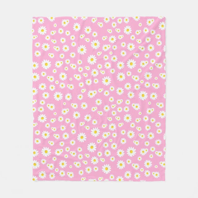 Pink Boho Spring Daisies Pattern Fleece Blanket (Front)