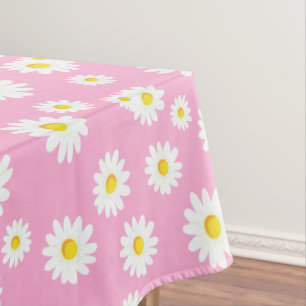 Pink Boho Spring Daisies Pattern Tablecloth