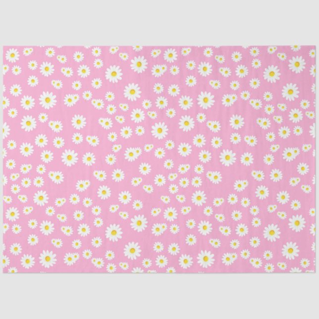 Pink Boho Spring Daisies Pattern Tissue Paper (Front)