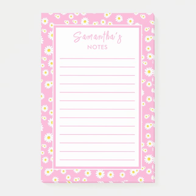 Pink Boho Spring Daisies Post-it Notes (Front)