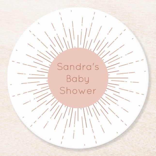 Pink Boho Sun Round Paper Coaster (Front)
