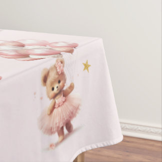 pink boho teddy bear girl baby shower tablecloth