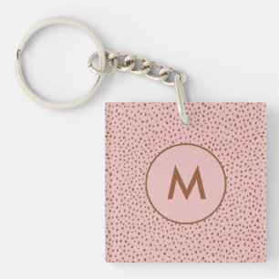 Pink & Boho Terracotta Brown Dots Monogram Key Ring
