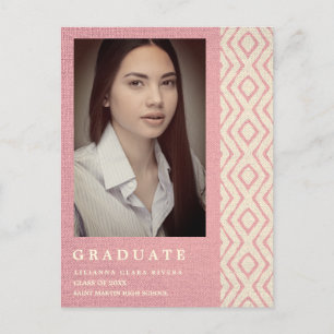 Pink Boho Textile Texture Photo Unisex Graduation Announcement Postcard