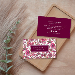 Pink Boho Vintage Floral Business Card