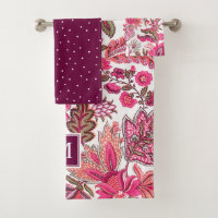 Pink Boho Vintage Floral Monogram