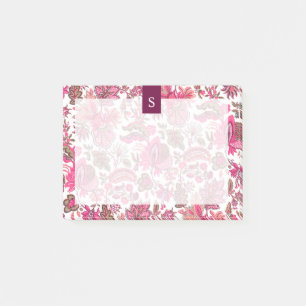 Pink Boho Vintage Floral Monogram Post-it Notes
