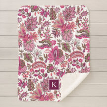 Pink Boho Vintage Floral Monogram