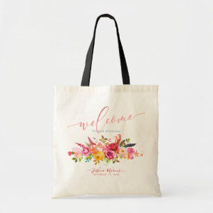 Pink Boho Watercolor Flowers Welcome Tote Bag