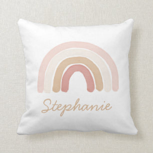 Pink Boho Watercolor Rainbow Name Cushion