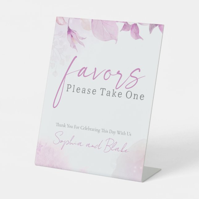 Pink Boho Wedding Favours Pedestal Sign (Front)