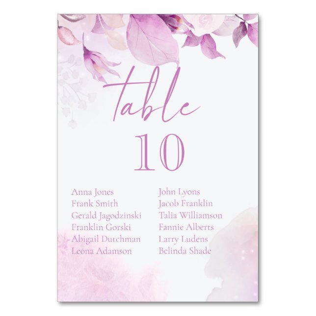 Pink Boho Wedding Table Numbers With Guest Names (Front)