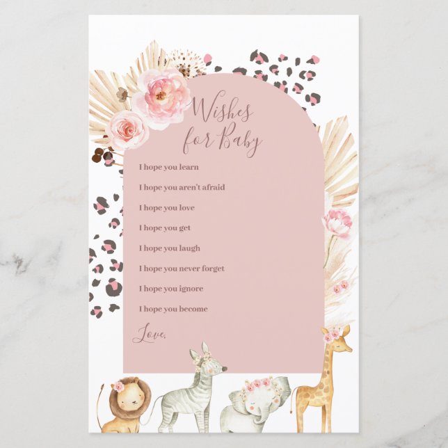 Pink Boho Wild Animals Wishses for Baby (Front)