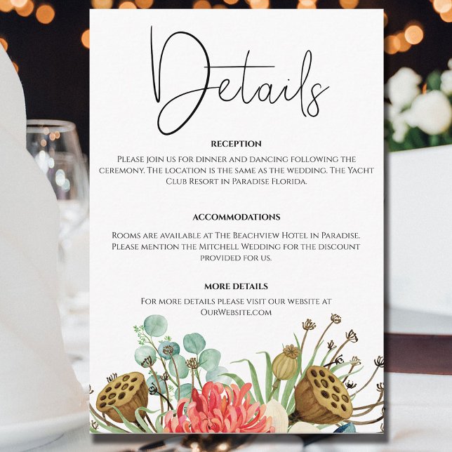 Pink Boho Wildflower Watercolor Bouquet Wedding Enclosure Card (Creator Uploaded)