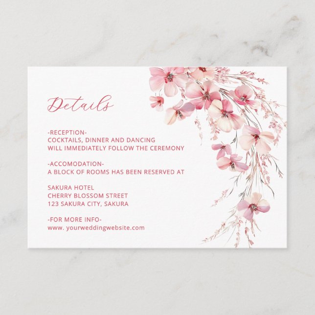 Pink Boho Wildflowers Details Enclosure Card (Front)