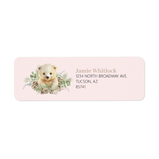 Pink Boho Winter Polar Bear Return Address Label  (Front)