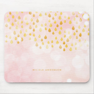 Pink Bokeh and Raindrops Gold Foil Confetti Mouse Mat