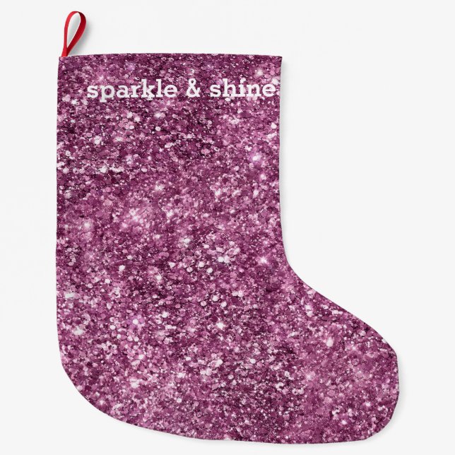 Pink Bokeh Glitter Large Christmas Stocking (Front)