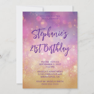 Pink Bokeh Gold Glitter Glam Bold 21st Birthday Invitation