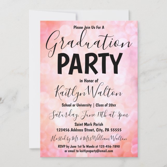 Pink Bokeh Graduation Party Invitation (Front)