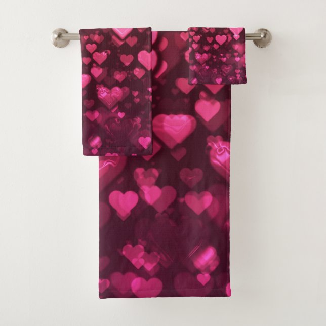 Pink Bokeh Hearts Digital Background Wallpaper Bath Towel Set (Insitu)