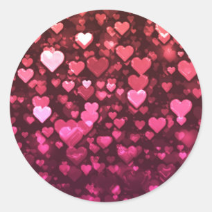 Pink Bokeh Hearts Digital Background Wallpaper Classic Round Sticker