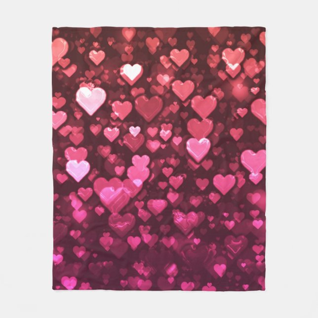 Pink Bokeh Hearts Digital Background Wallpaper Fleece Blanket (Front)