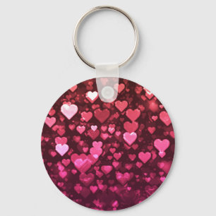 Pink Bokeh Hearts Digital Background Wallpaper Key Ring