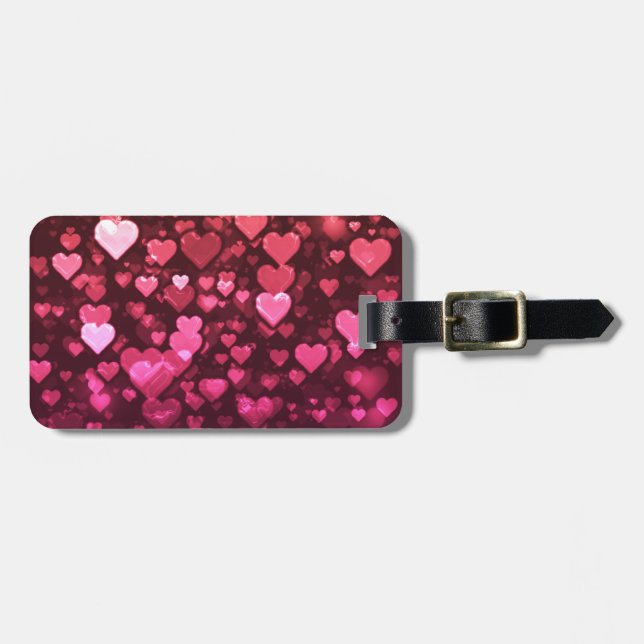 Pink Bokeh Hearts Digital Background Wallpaper Luggage Tag (Front Horizontal)