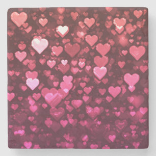 Pink Bokeh Hearts Digital Background Wallpaper Stone Coaster