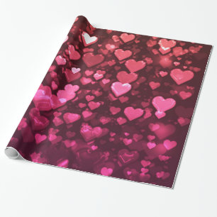 Pink Bokeh Hearts Digital Background Wallpaper Wrapping Paper
