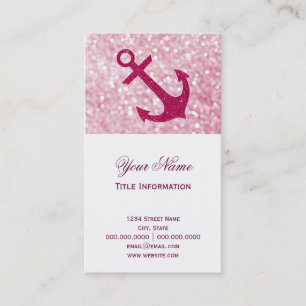 Pink Bokeh Nautical Glitter Anchor Business Card