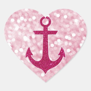 Pink Bokeh Nautical Glitter Anchor Heart Sticker