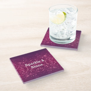 Pink Bokeh Stars Glass Coaster