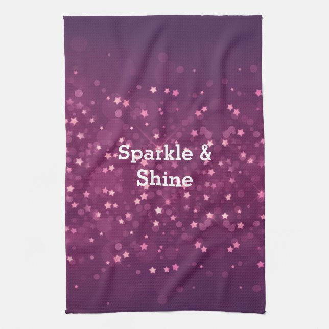 Pink Bokeh Stars Tea Towel (Vertical)