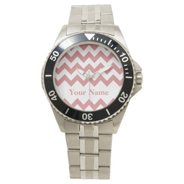 Pink Bold Chevron with monogram Watch (Front)