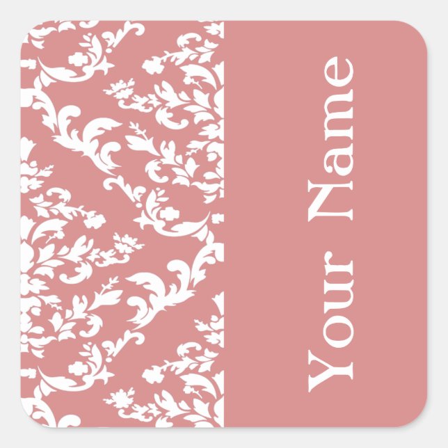 Pink Bold Damask at Emporiomoffa with name Square Sticker (Front)